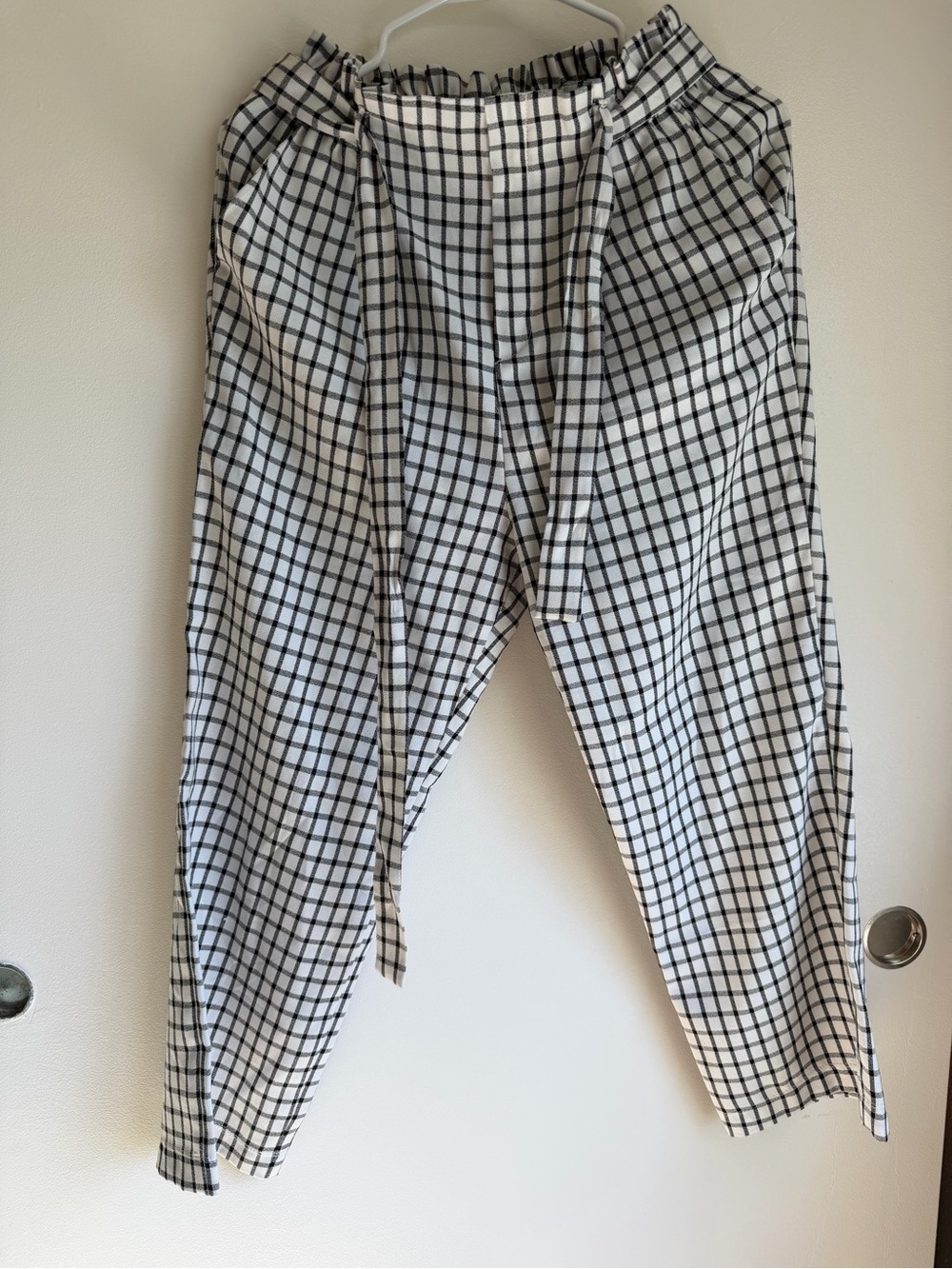 Windowpane Check White and Black Men's Casual Pants